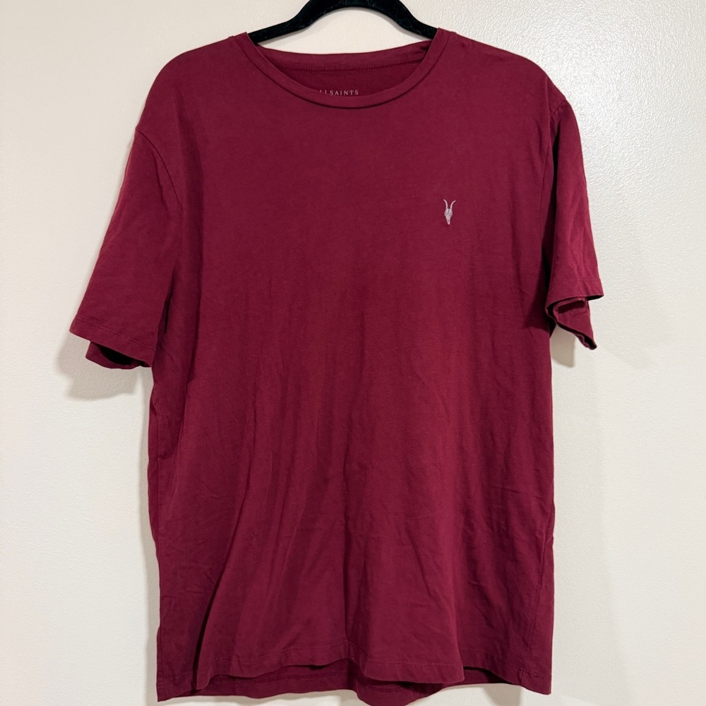 ALL SAINTS Solid Burgundy Red SHORT SLEEVE T-SHIRT FOR MEN Sz XL